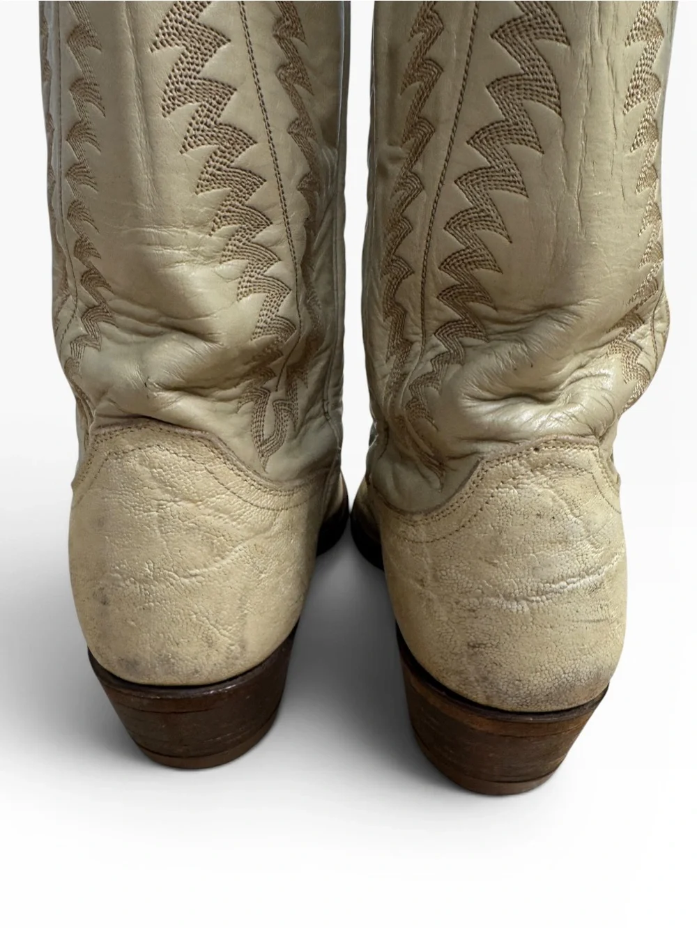 Justin Leather Western Cowboy Boots Beige Elephant Hide Vintage Mens Size 8